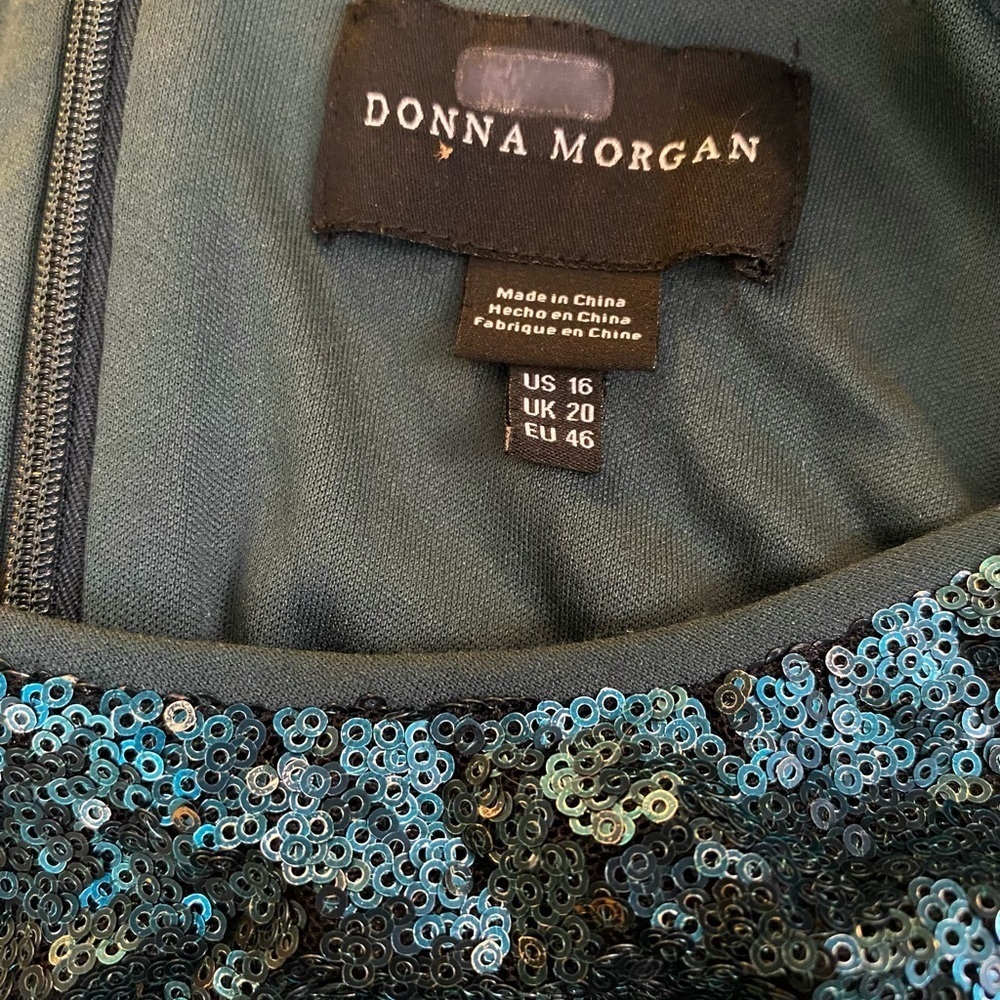 Donna Morgan Sequin Mini Dress Long Dolman Sleeves in Green Size 16 - Picture 7 of 9